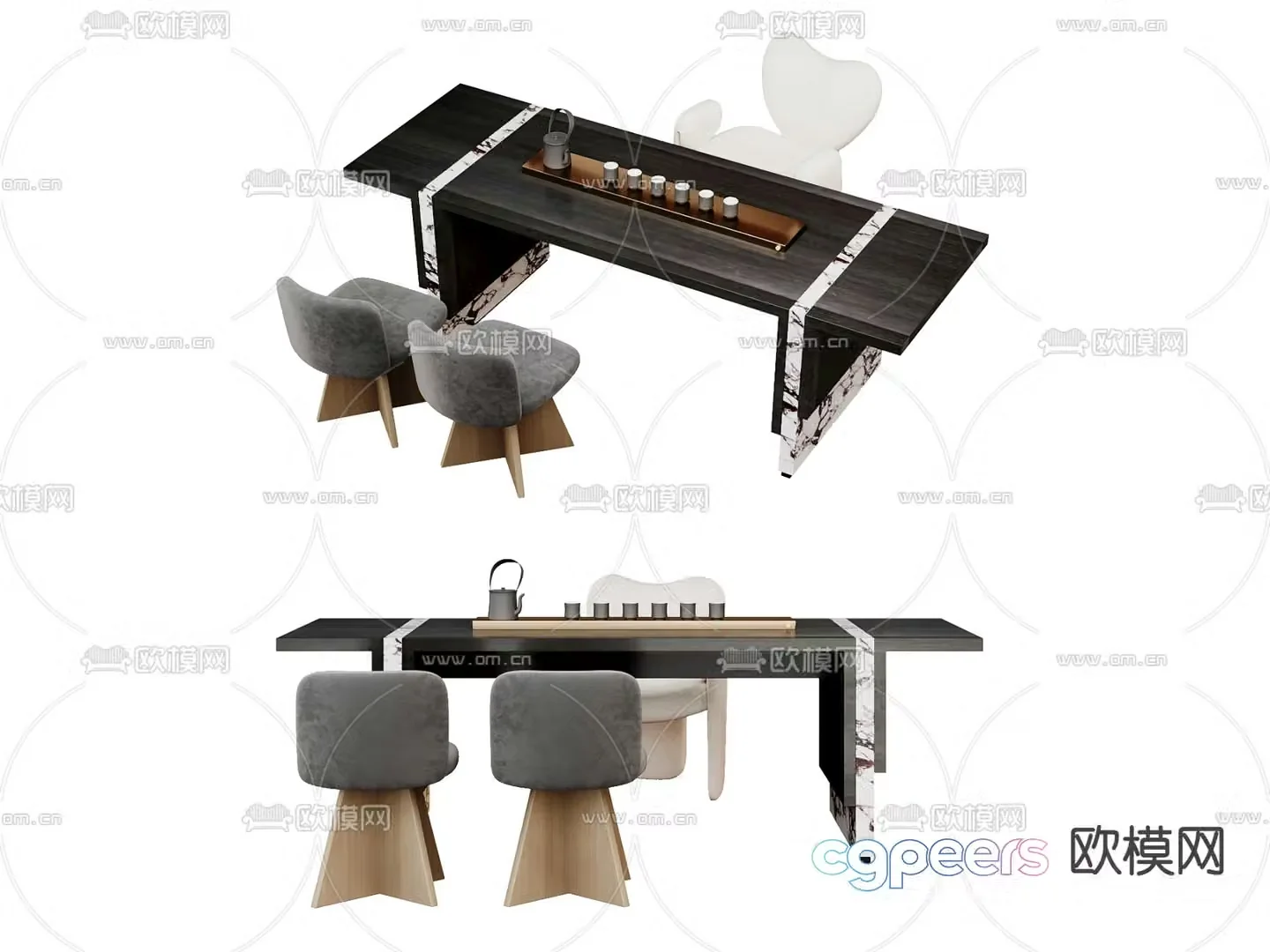 Modern tea table and chairs tea table 3d model
