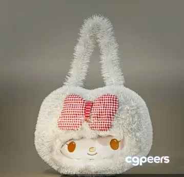 White Fuzzy Bag With A Red Bow 3D Model – 650 – VRAY Render