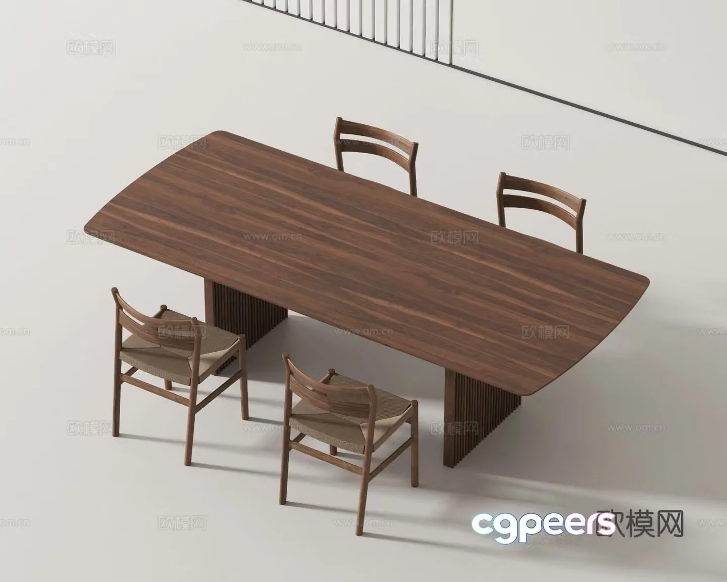 Modern dining table and chairs wooden table 3d model