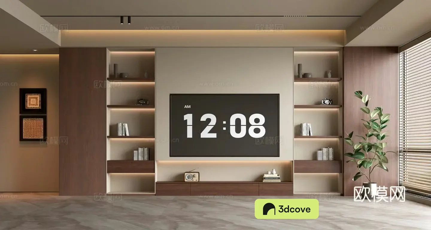 Middle-aged TV background wall 3d model