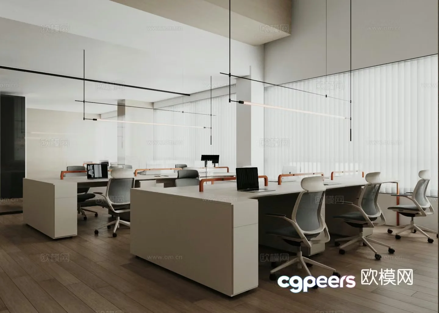 Industrial style office public office area employee area 3D model