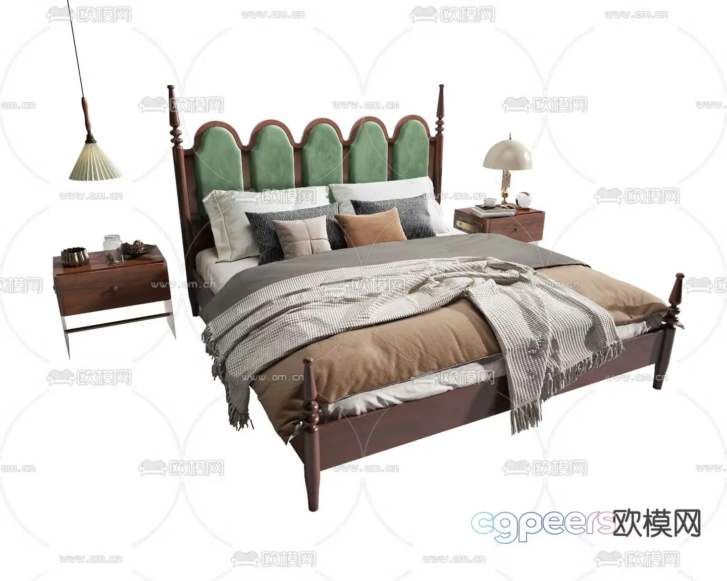 American double bed 3d model