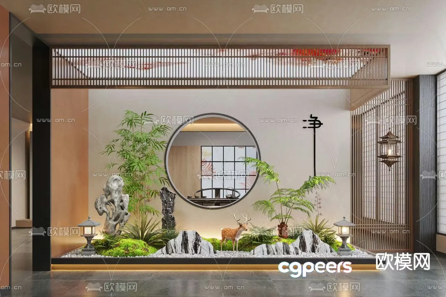 New Chinese style indoor landscape indoor landscaping 3d model