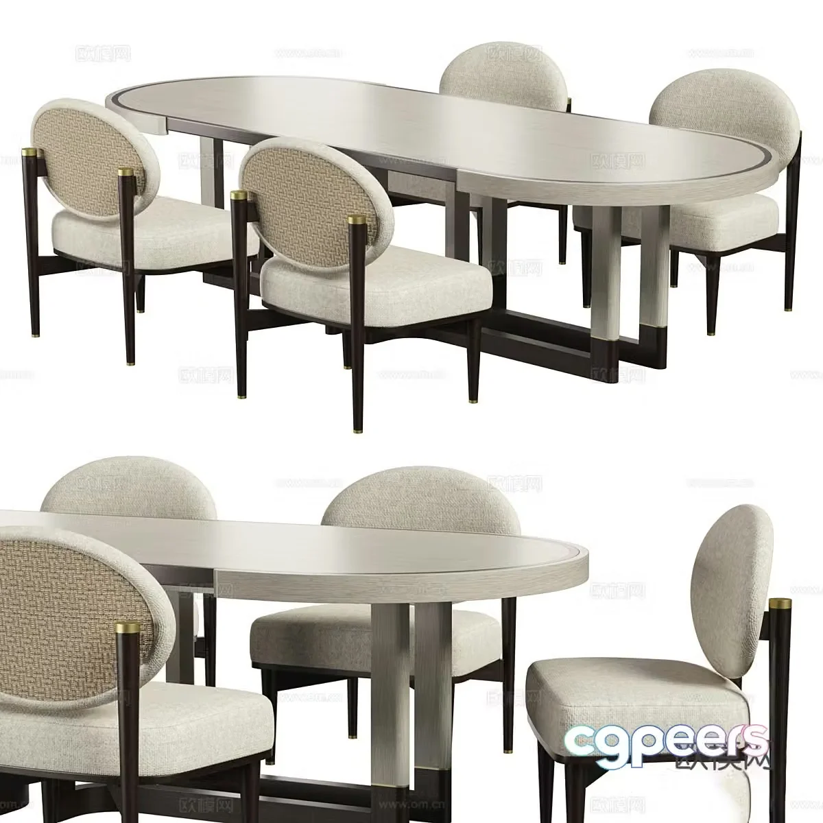 New Chinese style light luxury oval dining table and chair 3D model
