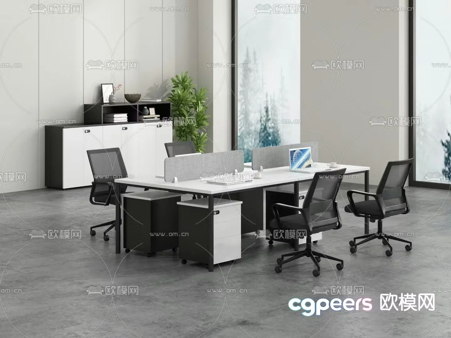 Office card space office desk and chair work station 3D model