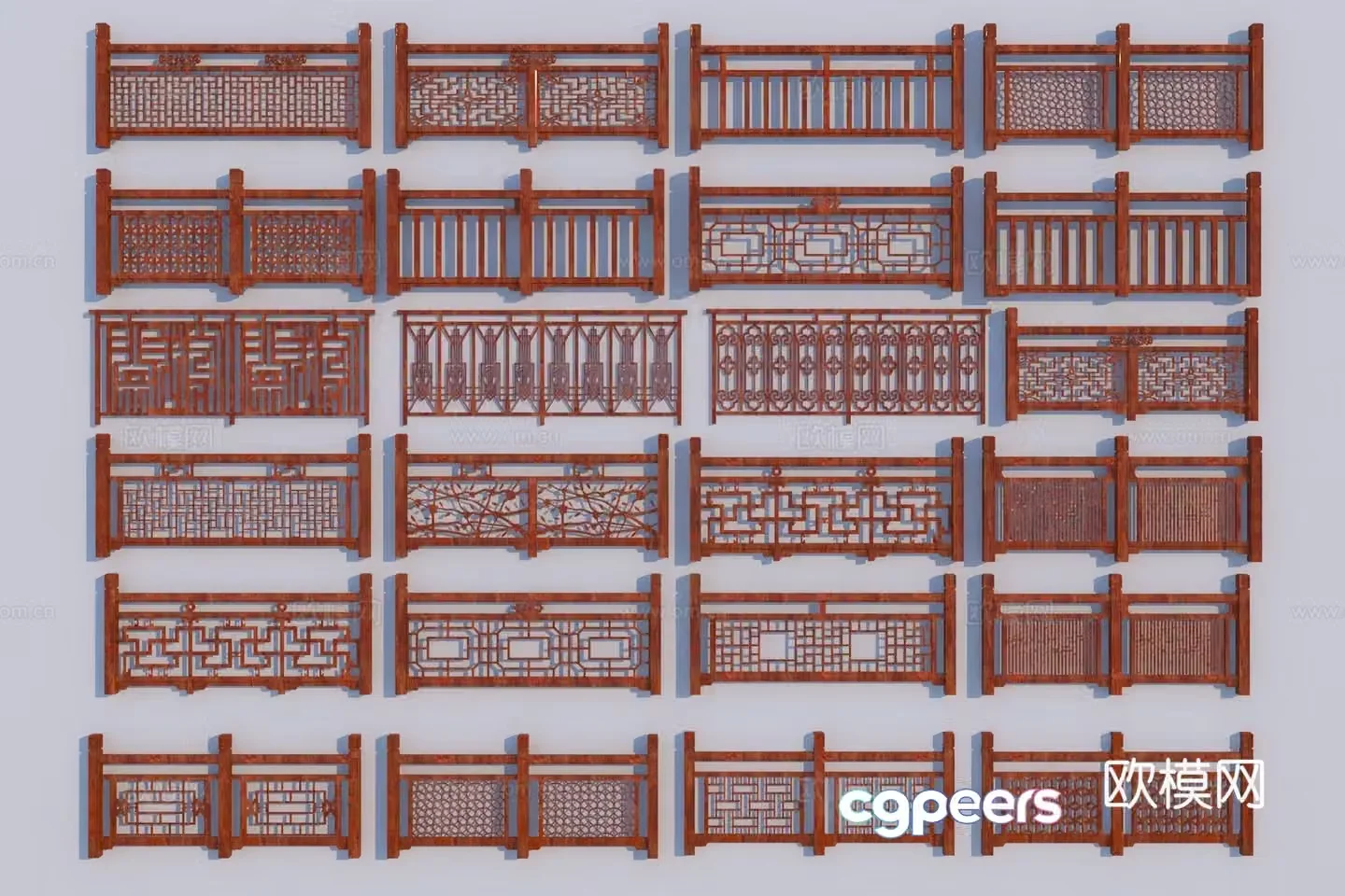 Chinese style fence ancient building railing 3d model