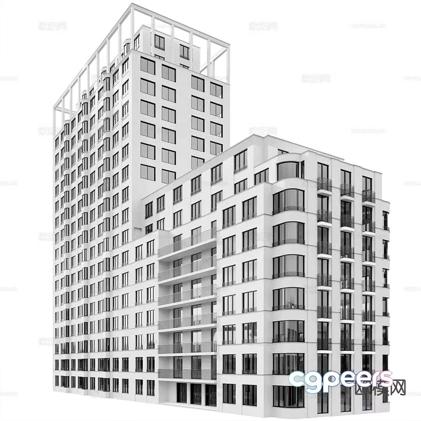 Modern residential building single building 3d model