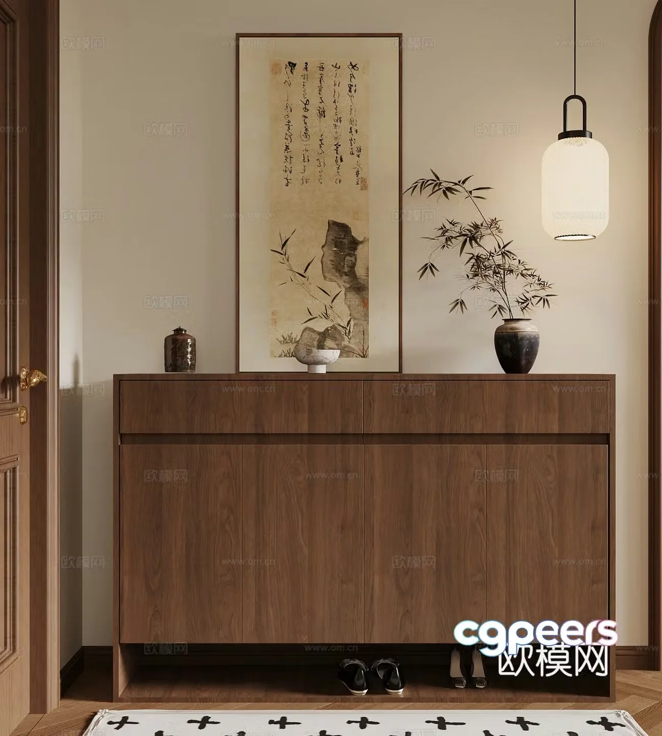 10 new Chinese style shoe cabinet chandelier vase hanging painting 3D model