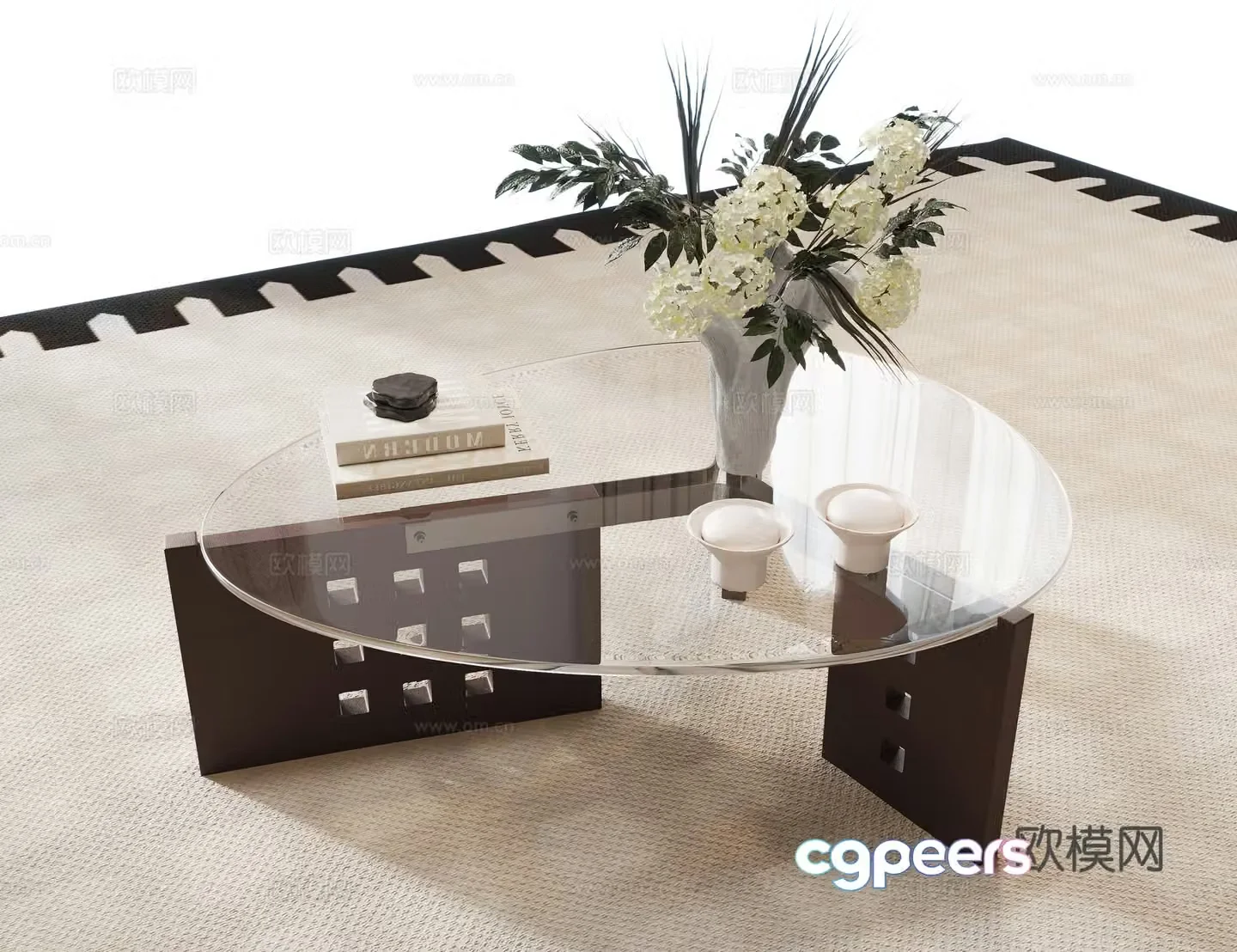 Middle-aged style coffee table round coffee table acrylic coffee table ornaments vase 3d model