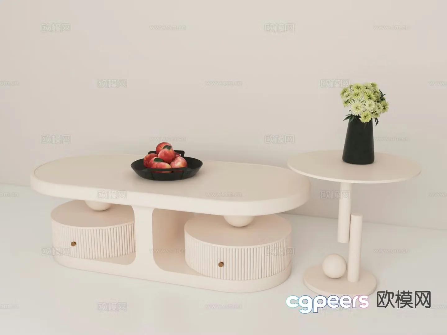 Cream style coffee table mother-in-law coffee table 3d model