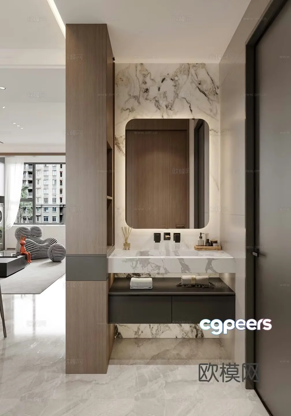 Modern bathroom_Light luxury bathroom dry area 3D model