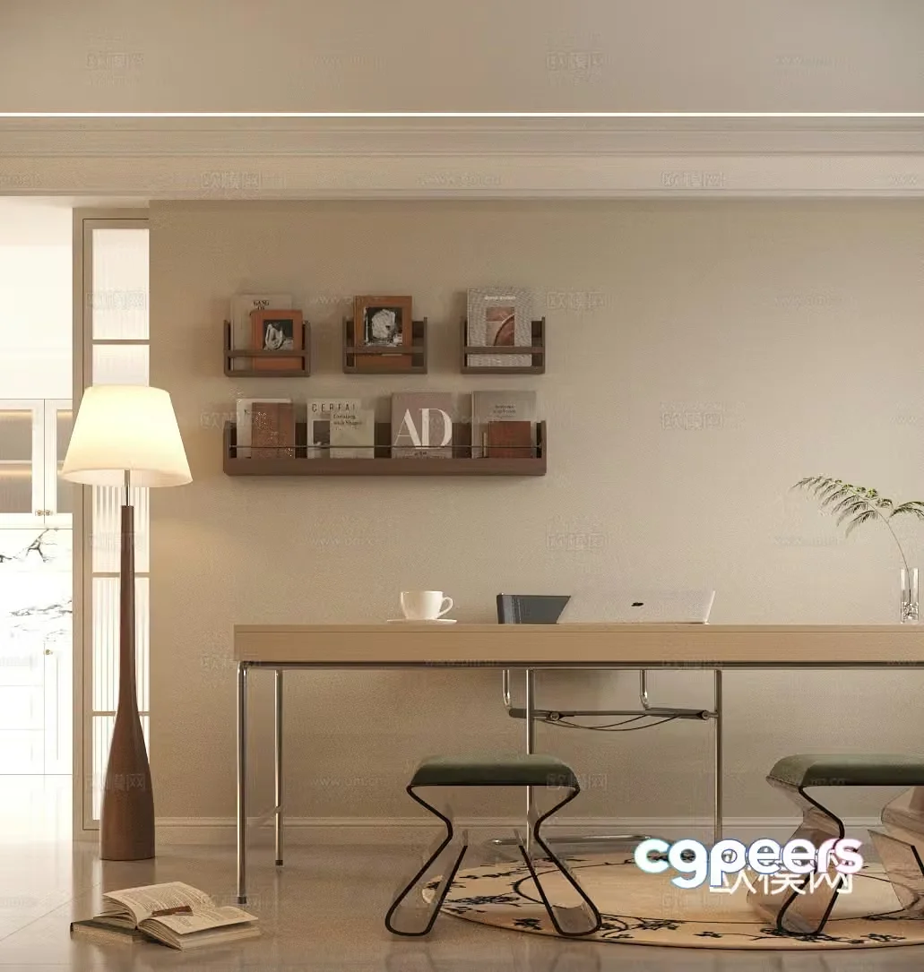 Modern simple study minimalist study desk and chair combination 3D model