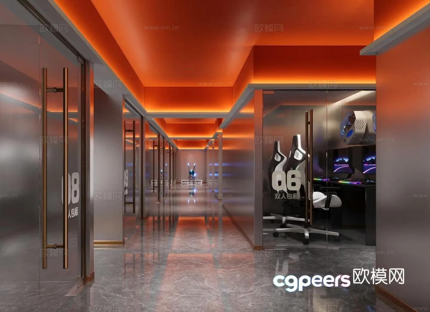Modern Internet cafe Internet cafe private room aisle 3D model