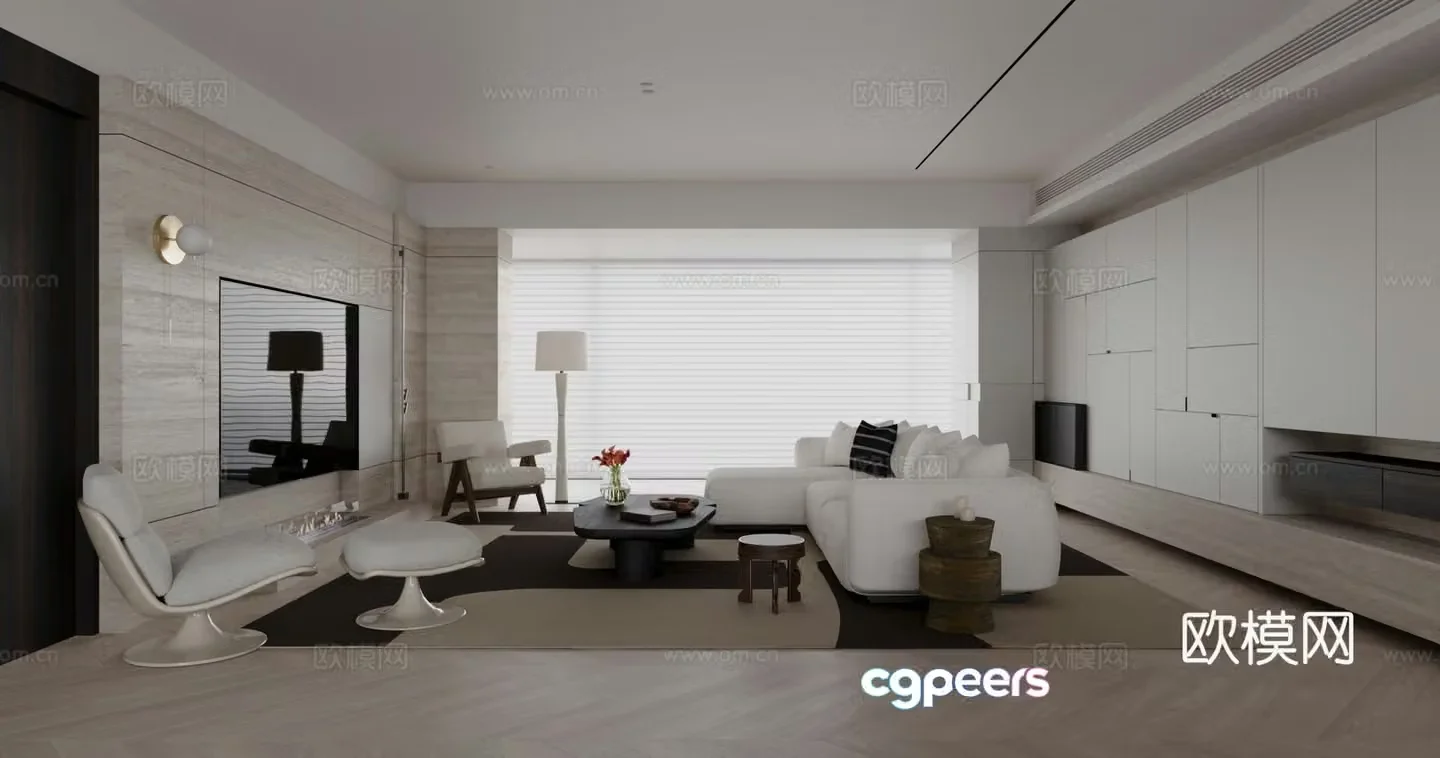 Modern living and dining room sofa coffee table carpet floor lamp 3d model