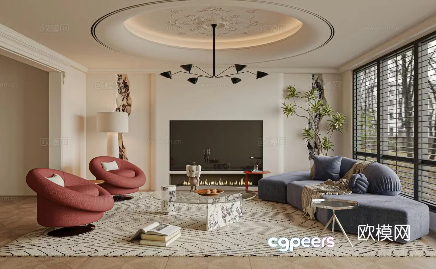 French living room sofa single chair coffee table 3d model
