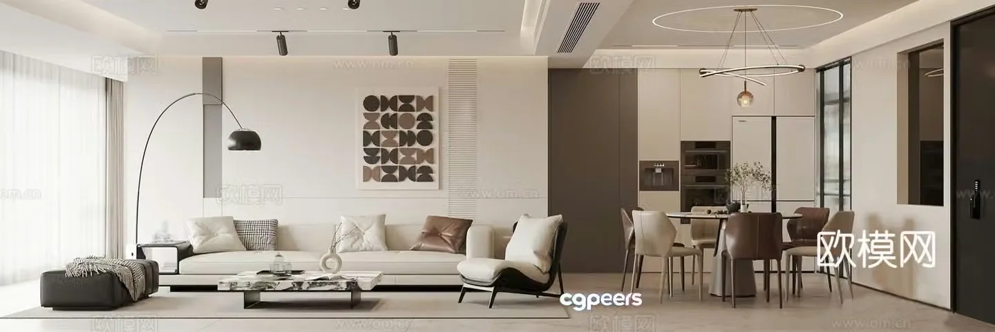 Modern living and dining room_Modern living and dining room_Cream style_Login 3D model