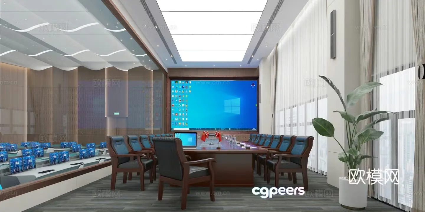 3D model of modern command center hall consultation and research room