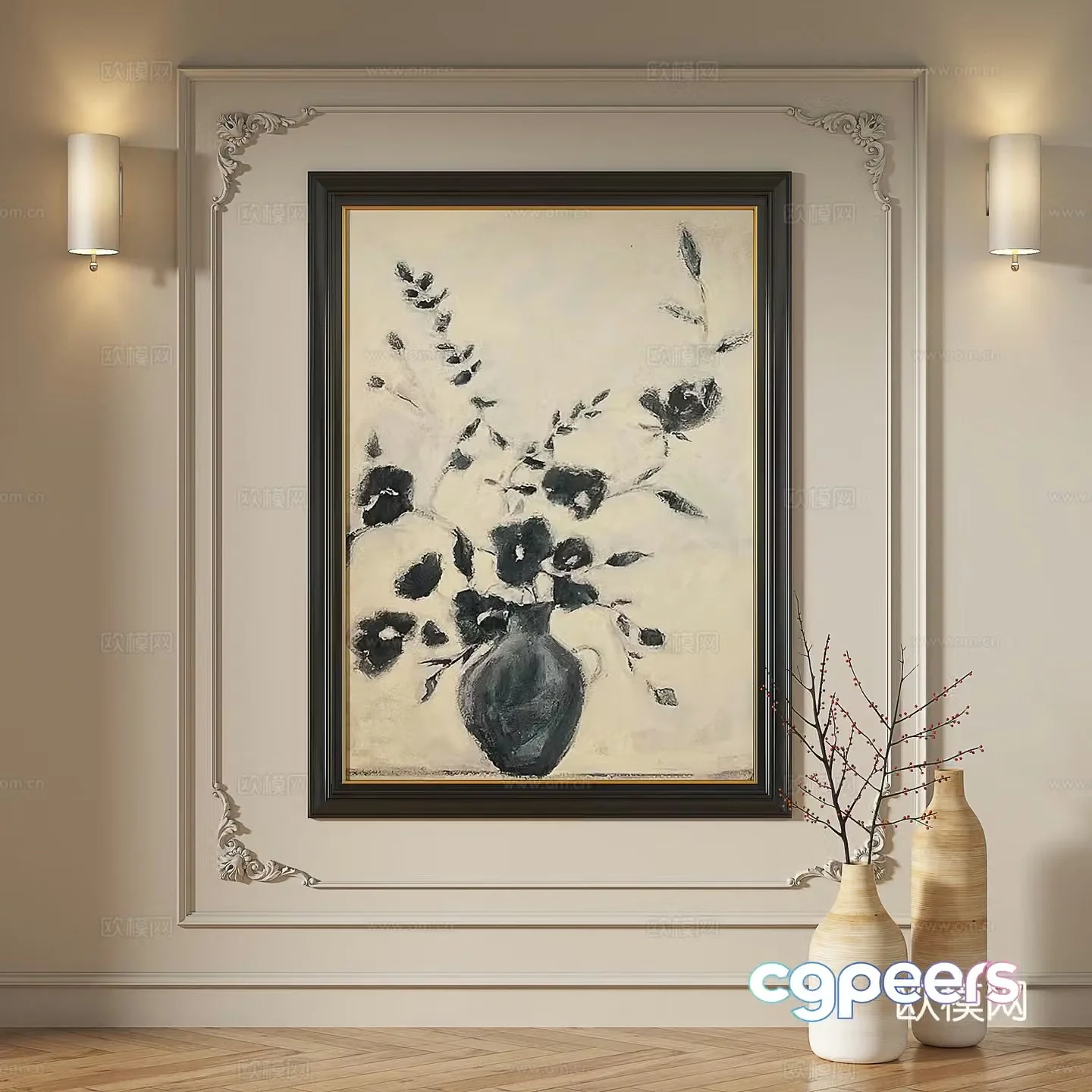 French modern simple abstract retro medieval light luxury decorative painting 3d model