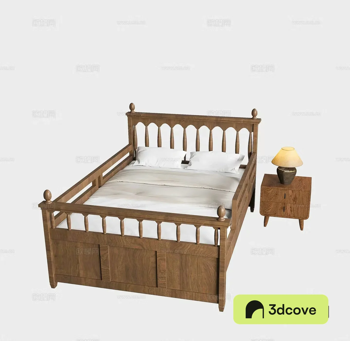 Nordic bed Japanese style bed Medium style bed Modern solid wood bed Bedside chandelier Bedside table 3D model