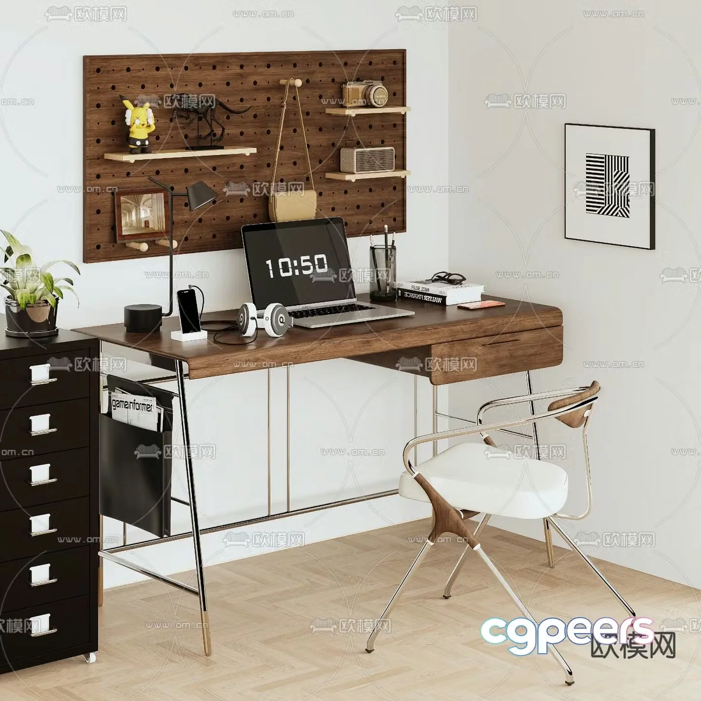 Medieval style desk computer desk study table 3d model