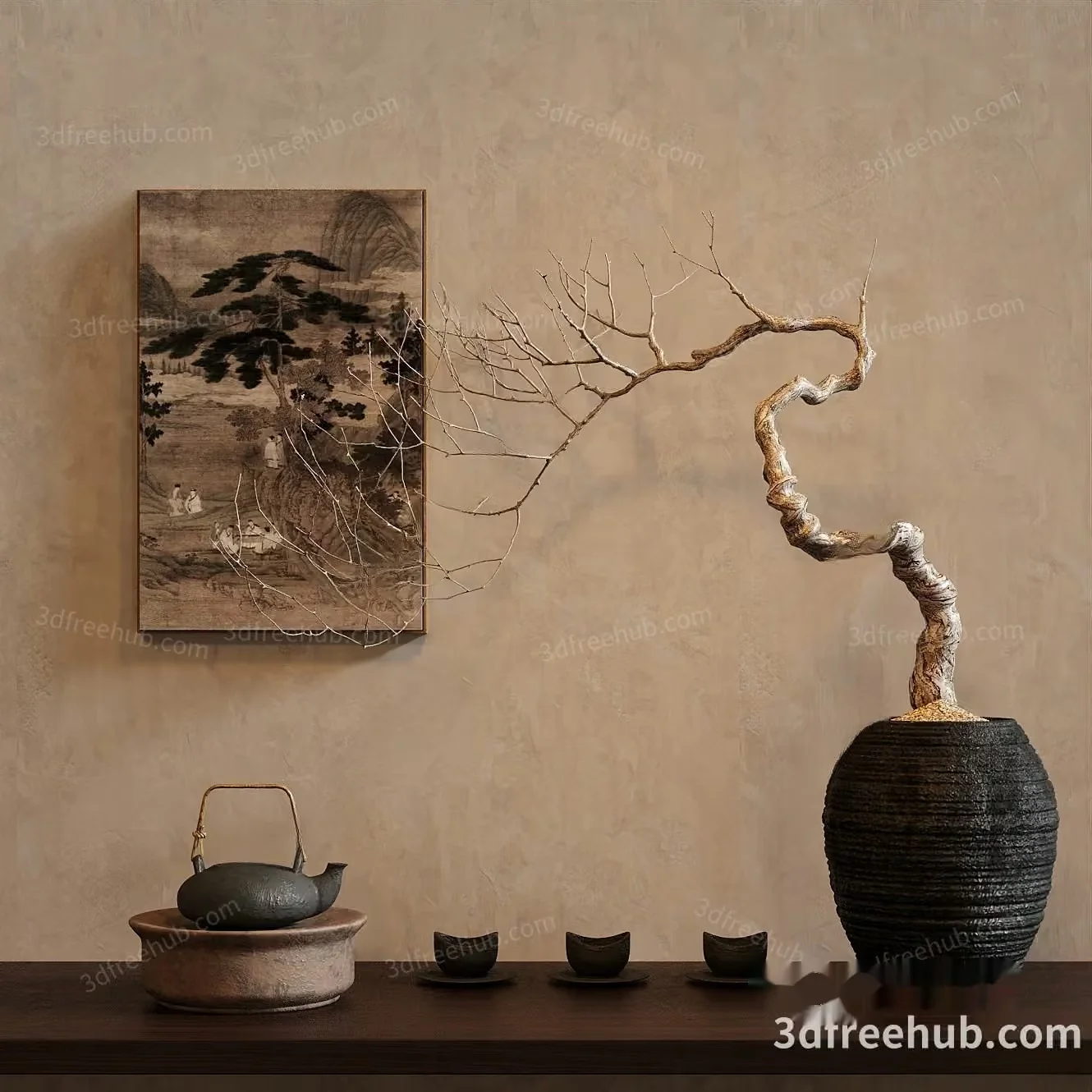 A Japanese-Style Painting Of A Tree 3D Model – 21226 – VRAY Render