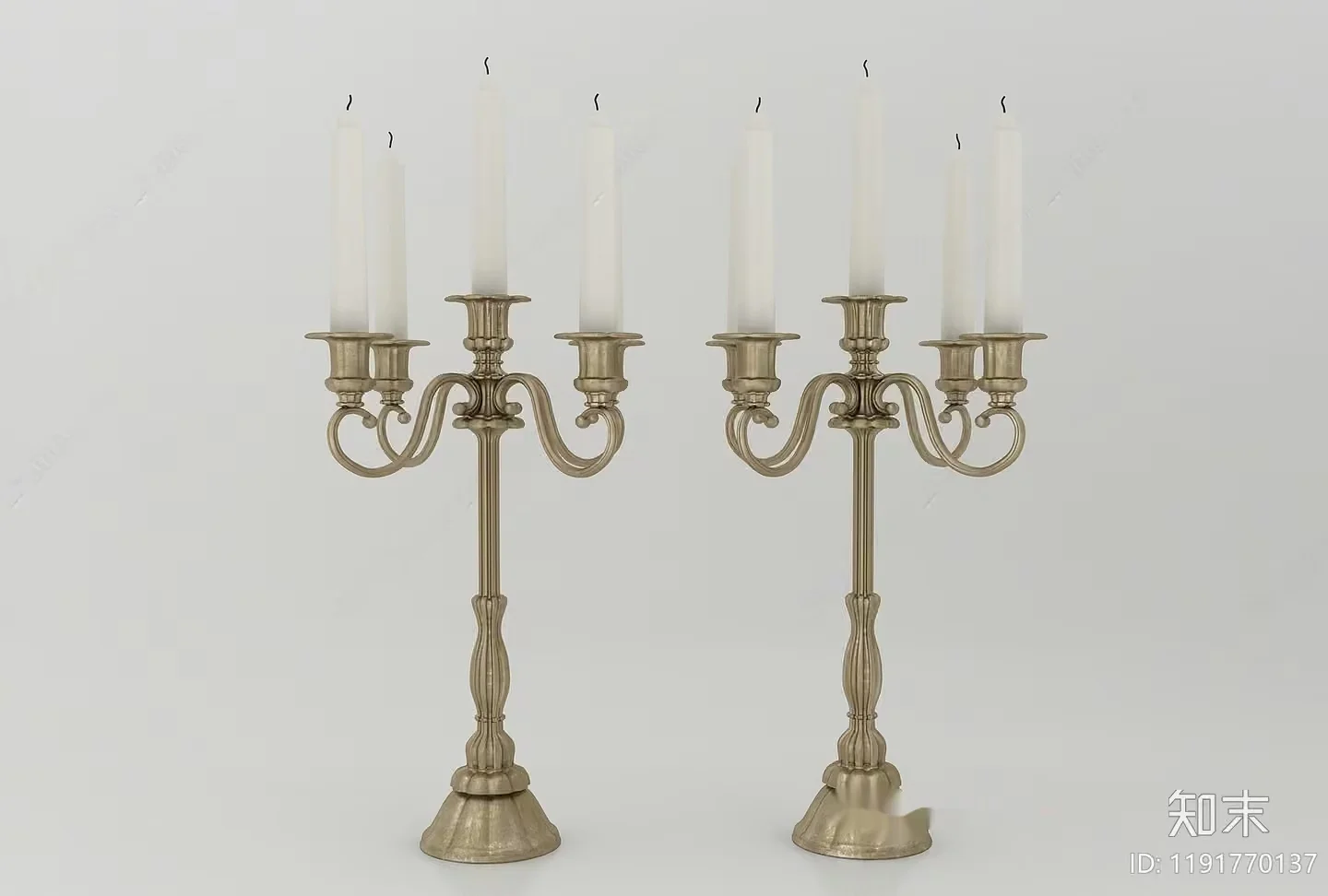 Two Antique Candelabras With White Candles 3D Model – 7445 – VRAY Render