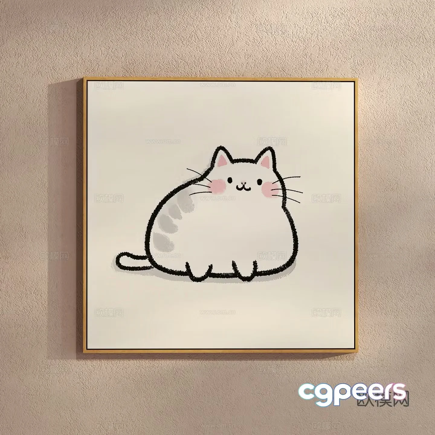 Creamy style simple cat painting cartoon hanging painting 3d model