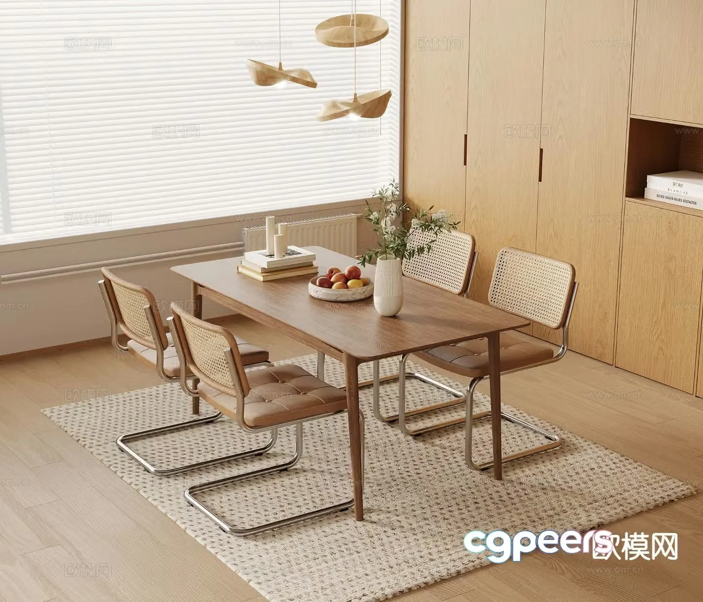 Wabi-sabi dining table and chairs strip dining table 3d model