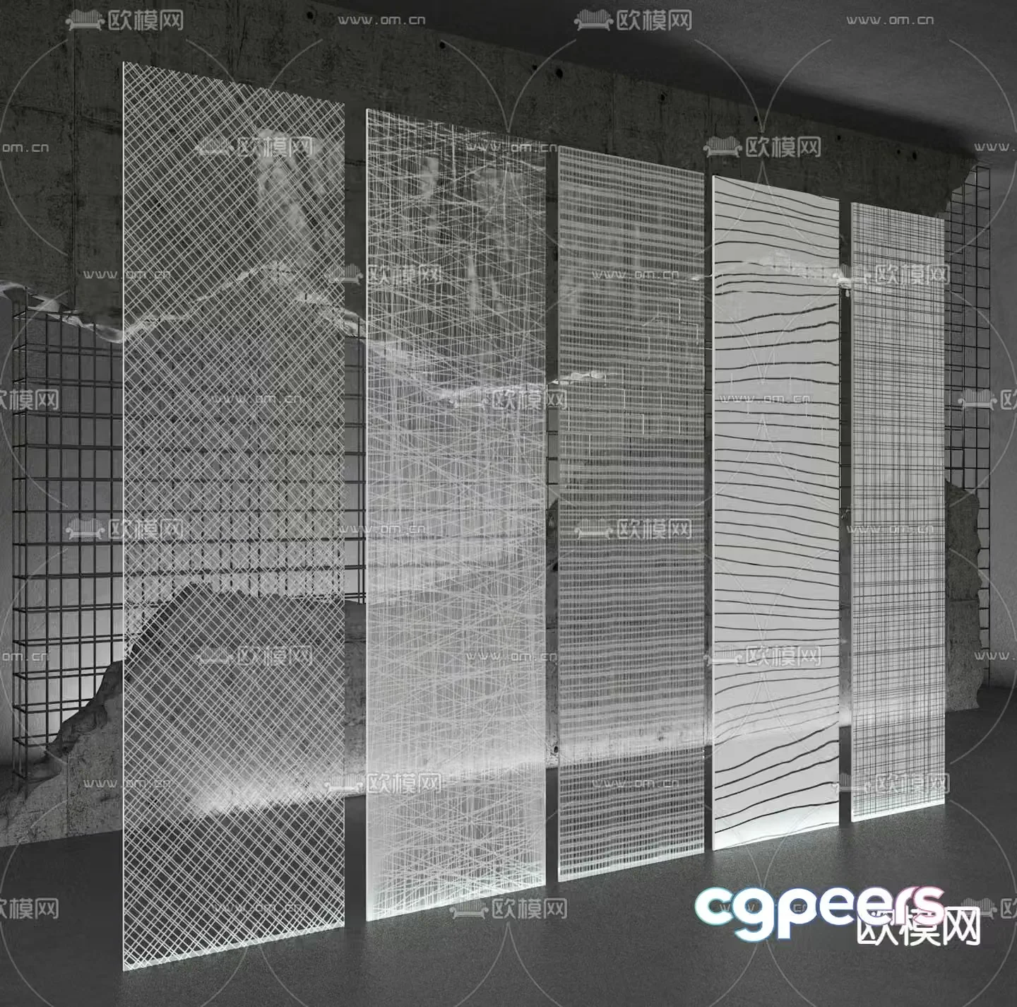 Glass screen partition wire-clamped glass 3d model