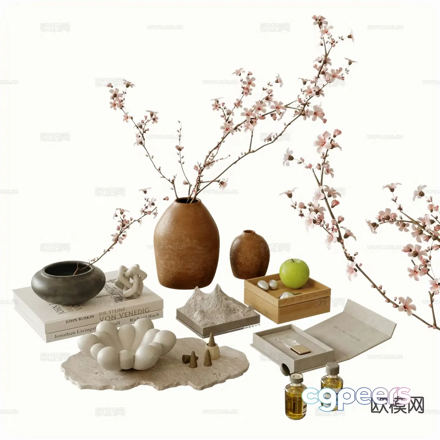 Wabi-sabi decorations tableware vases books sculpture 3D models