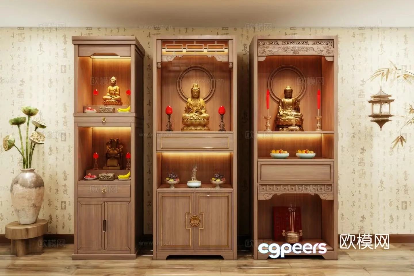 Buddha niche shrine hostel incense stove candle holder 3d model