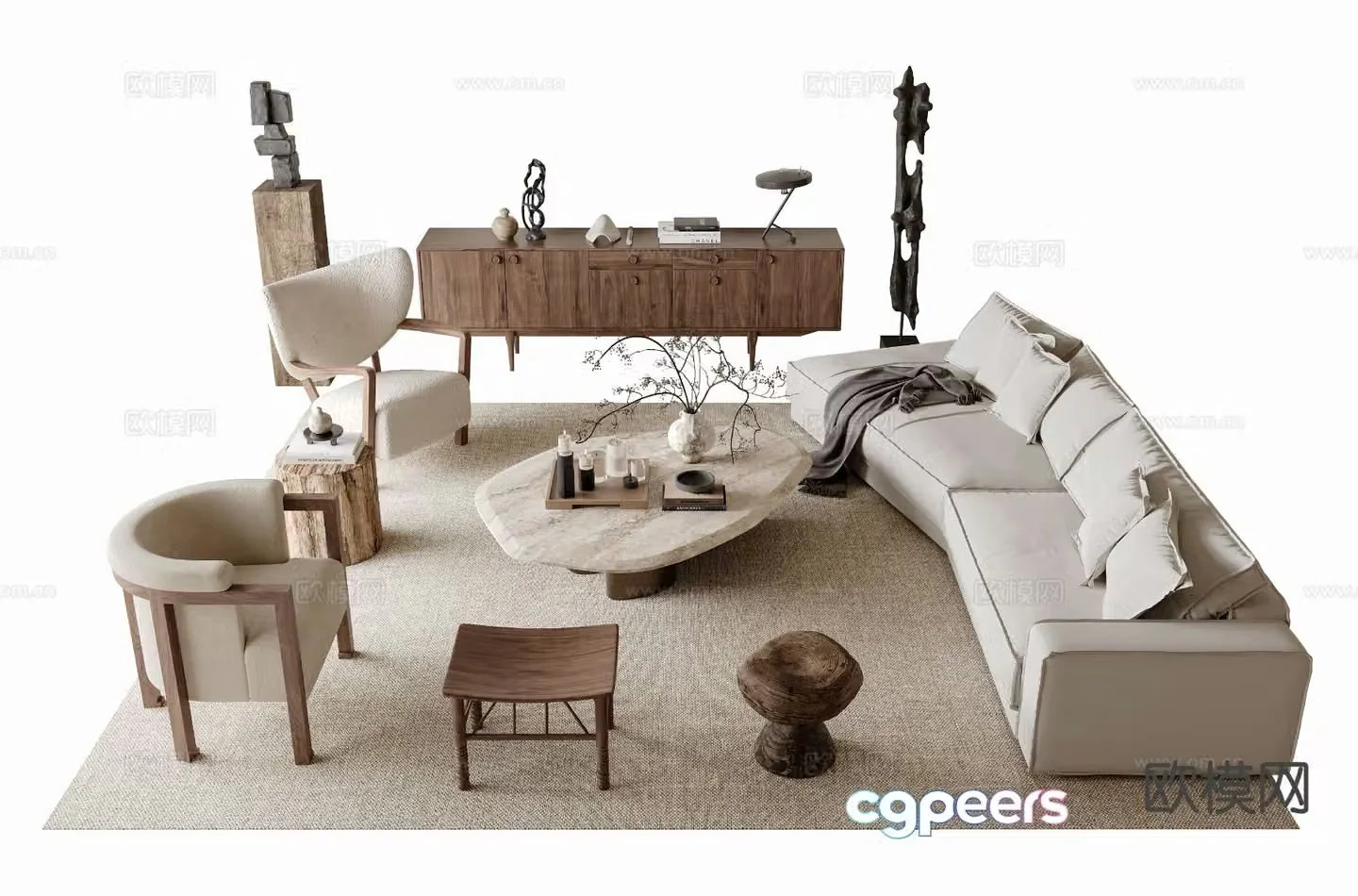Wabi-sabi style sofa modular sofa 3d model