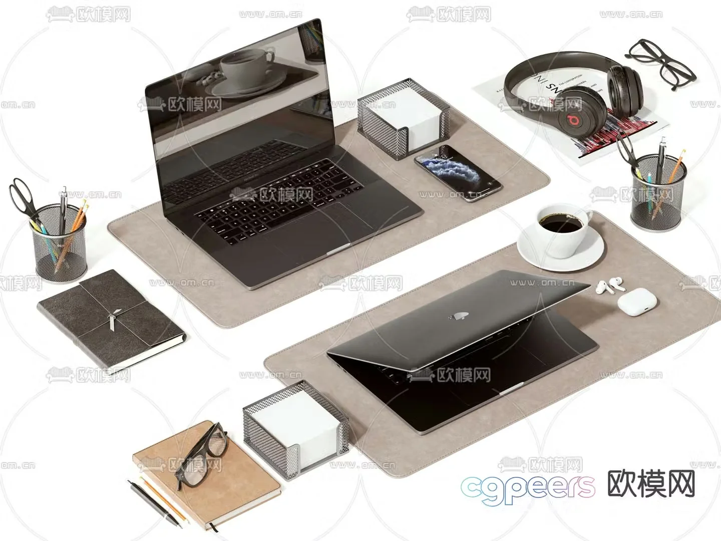 Desktop accessories laptop mobile phone 3d model