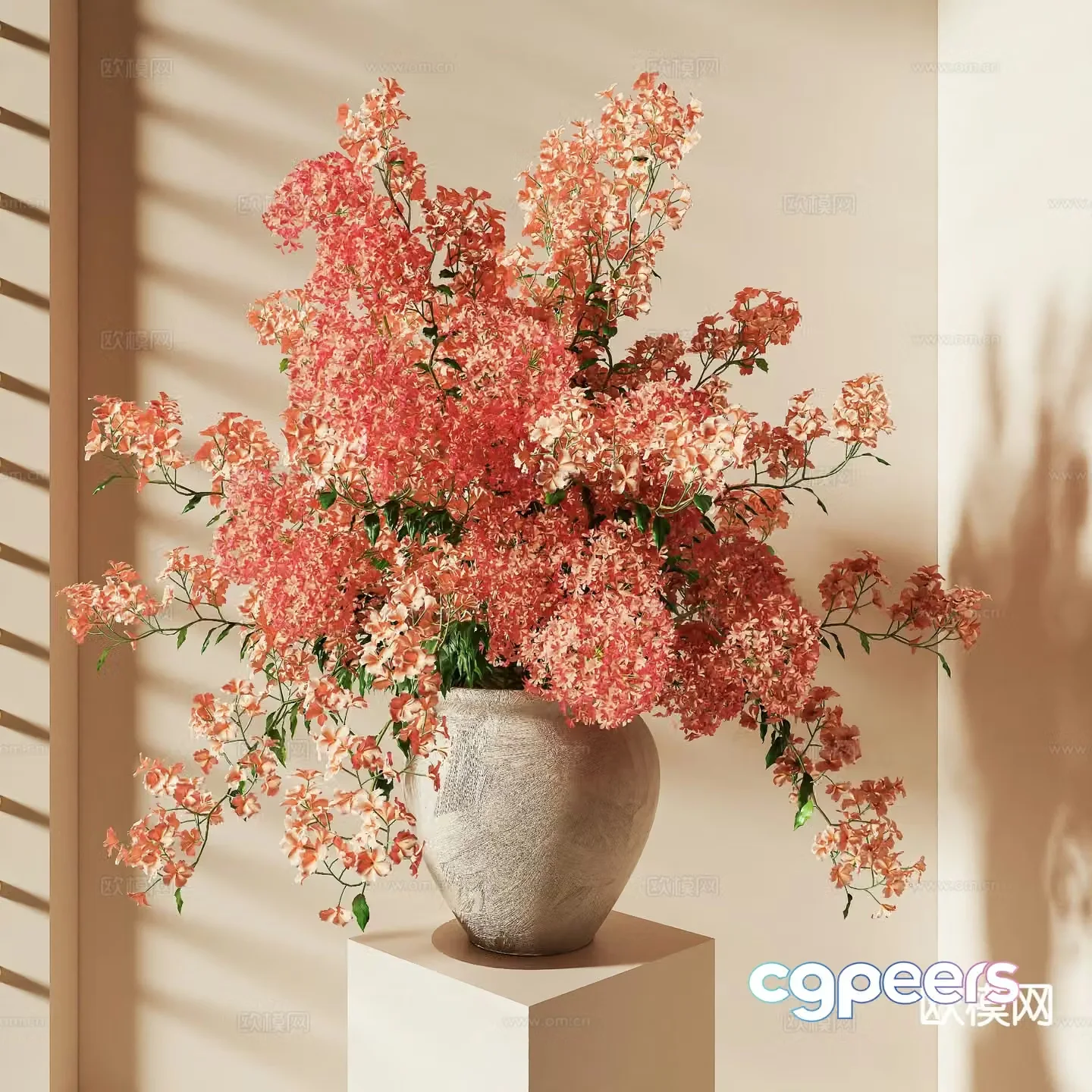 Wabi-sabi vase flowers clay pot floral 3d model