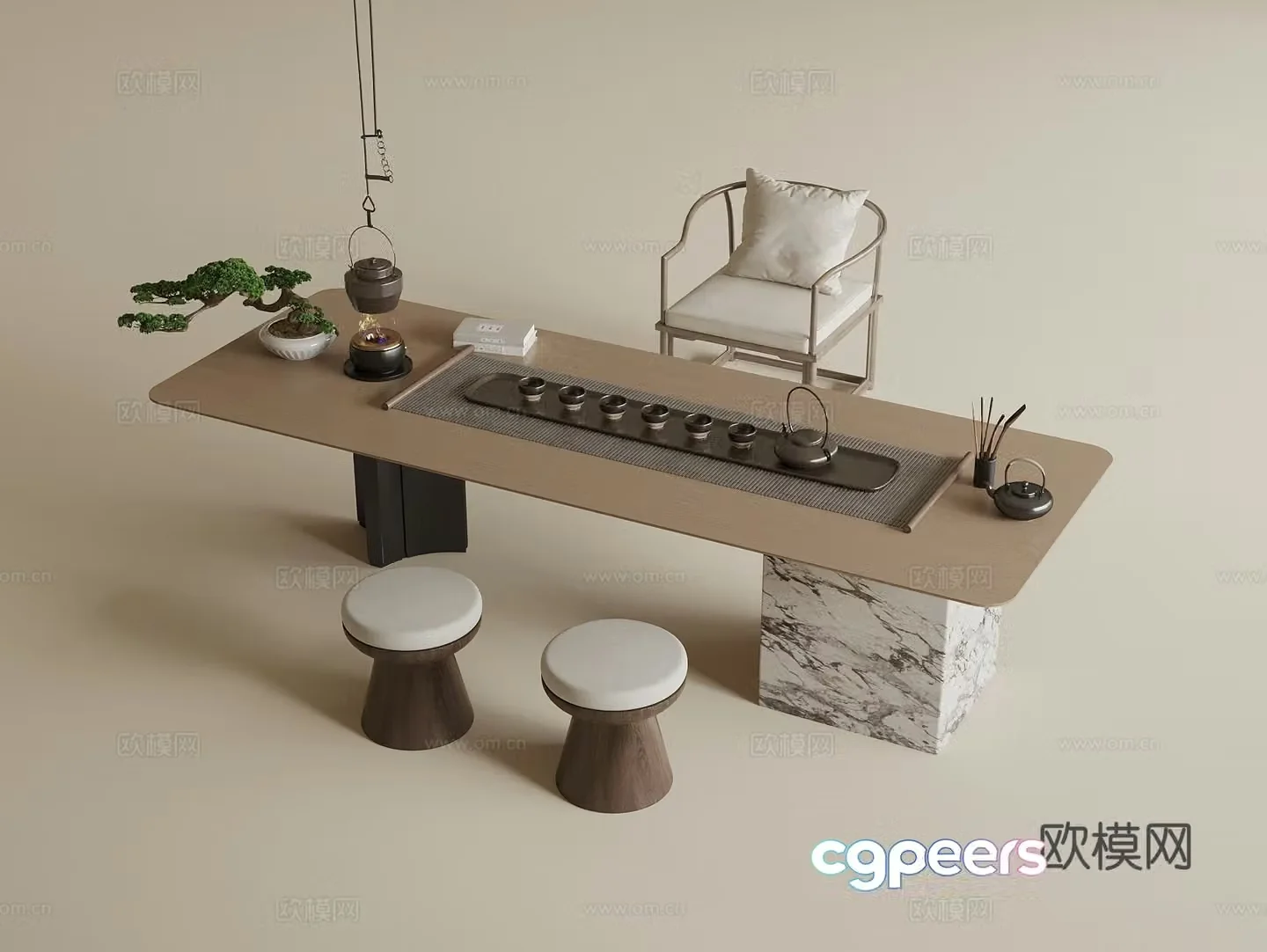 New Chinese tea table and chair 3D model