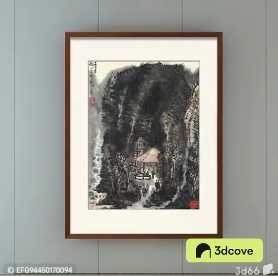A Framed Painting Of A Mountainous Landscape