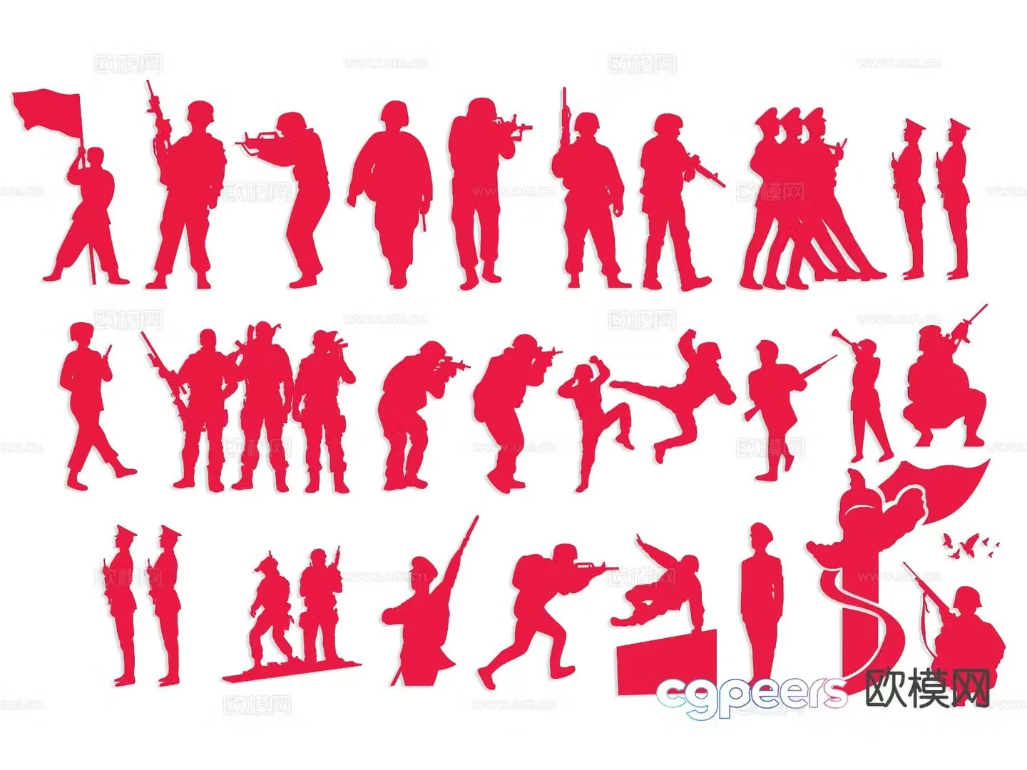 Revolutionary soldier silhouette paper cut wall decoration 3d model
