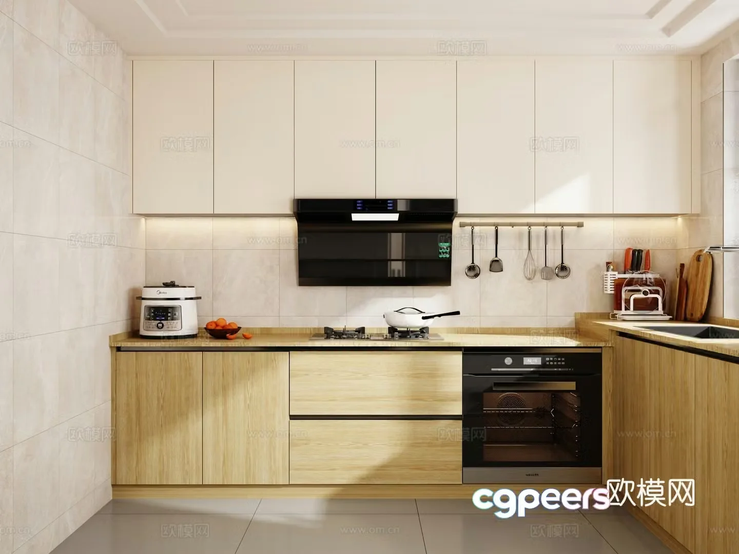 Modern log kitchen L-shaped kitchen supplies enclosed kitchen 3d model