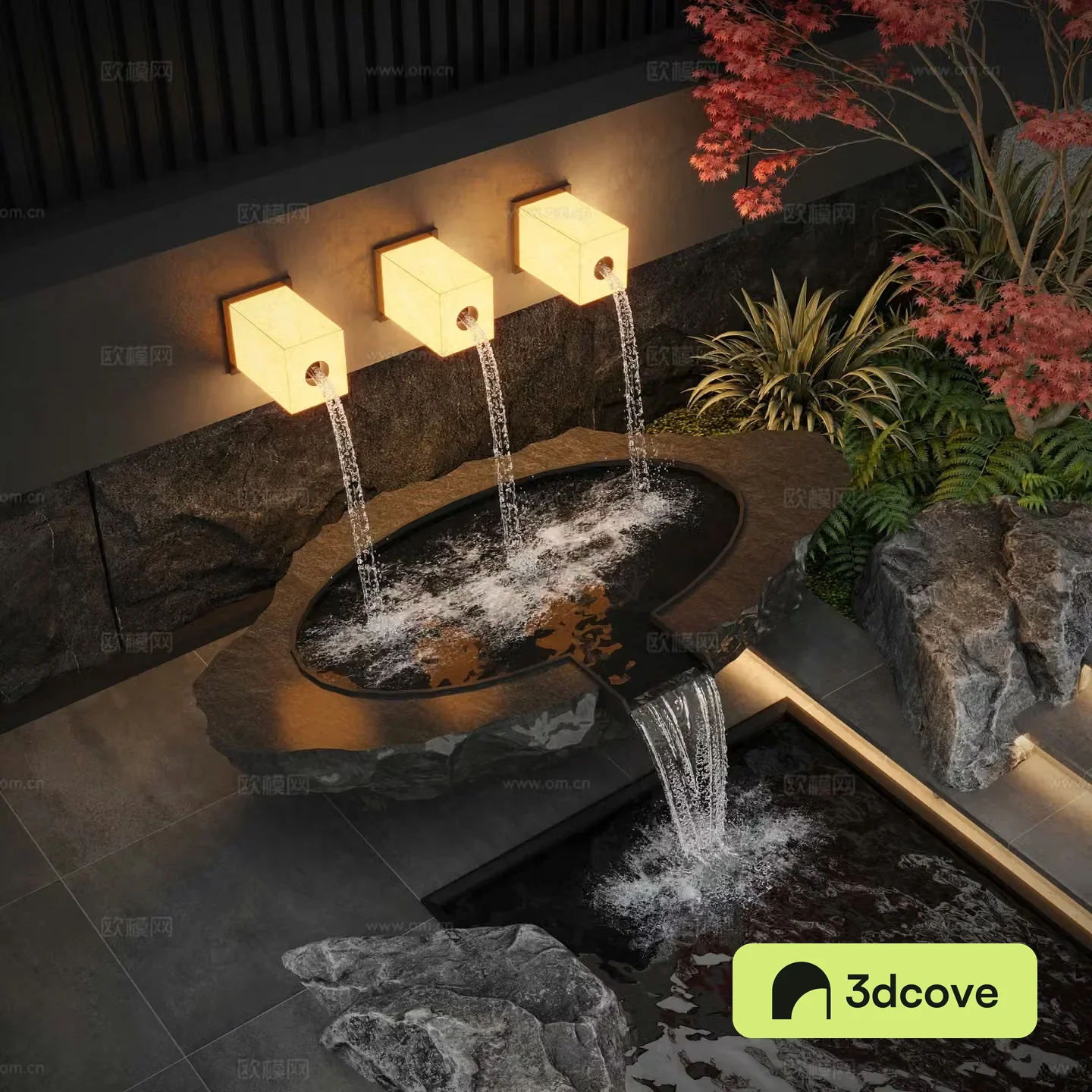 Modern courtyard water view wall water bowl flowing water