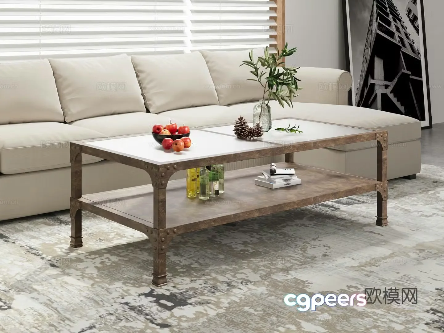 Industrial style rusty coffee table old coffee table 3d model