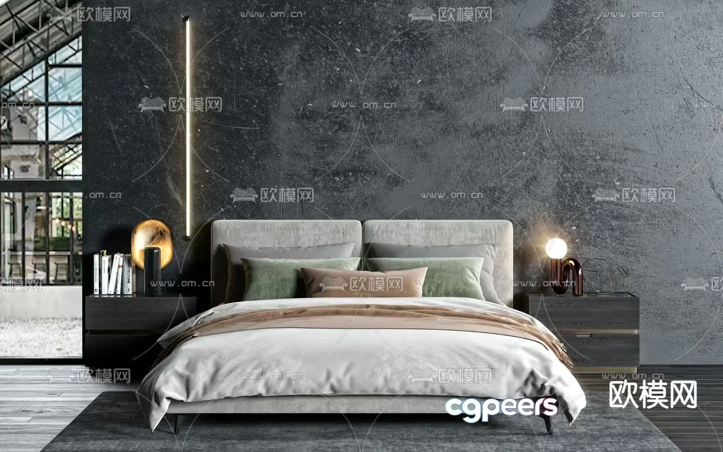 Modern double bed 3d model