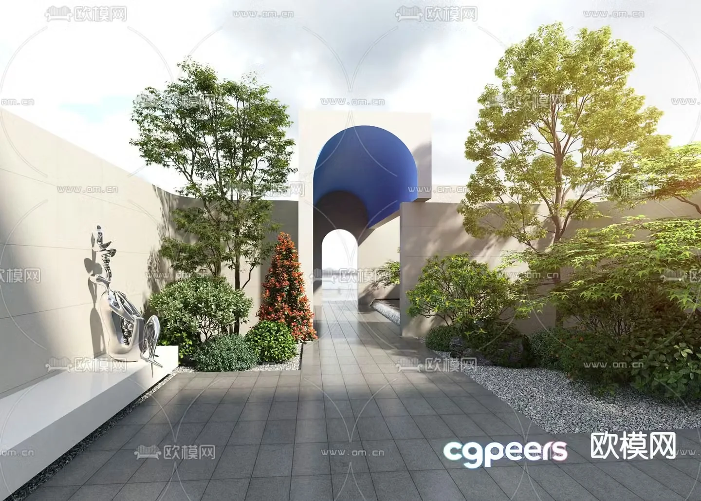 Courtyard landscape landscape walkway 3d model