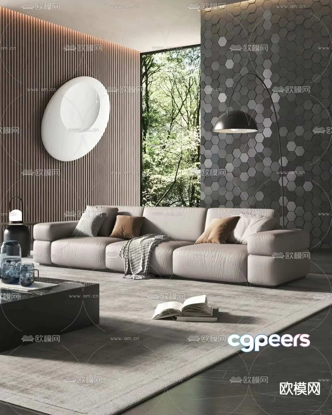Upholstered sofa three-person sofa 3d model