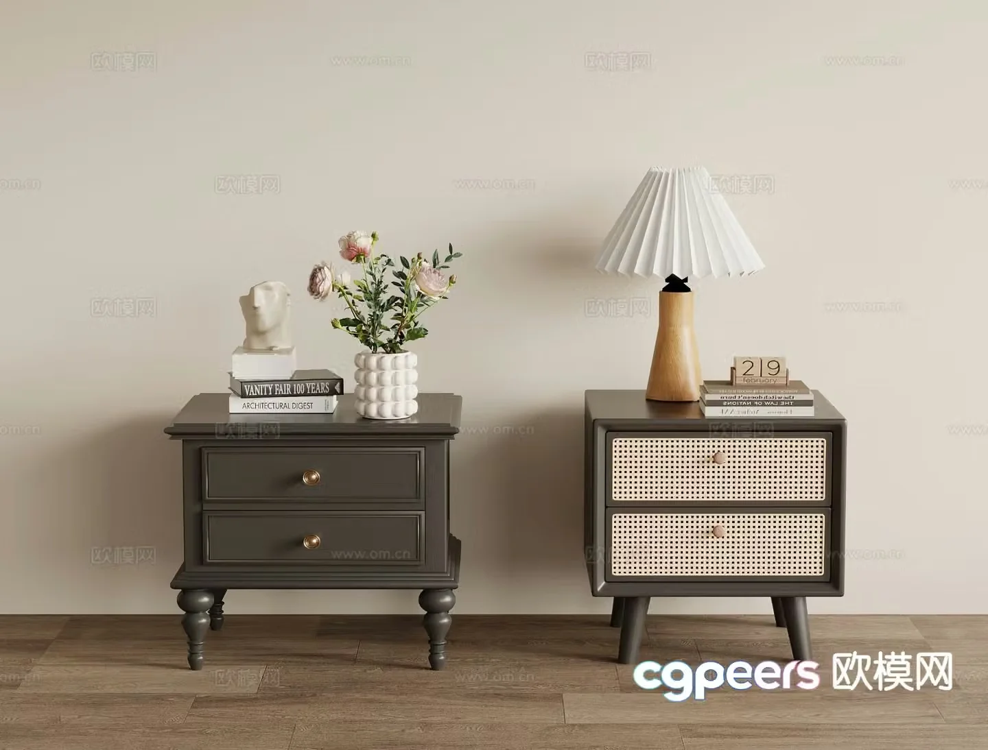 French bedside table rattan bedside table 3d model