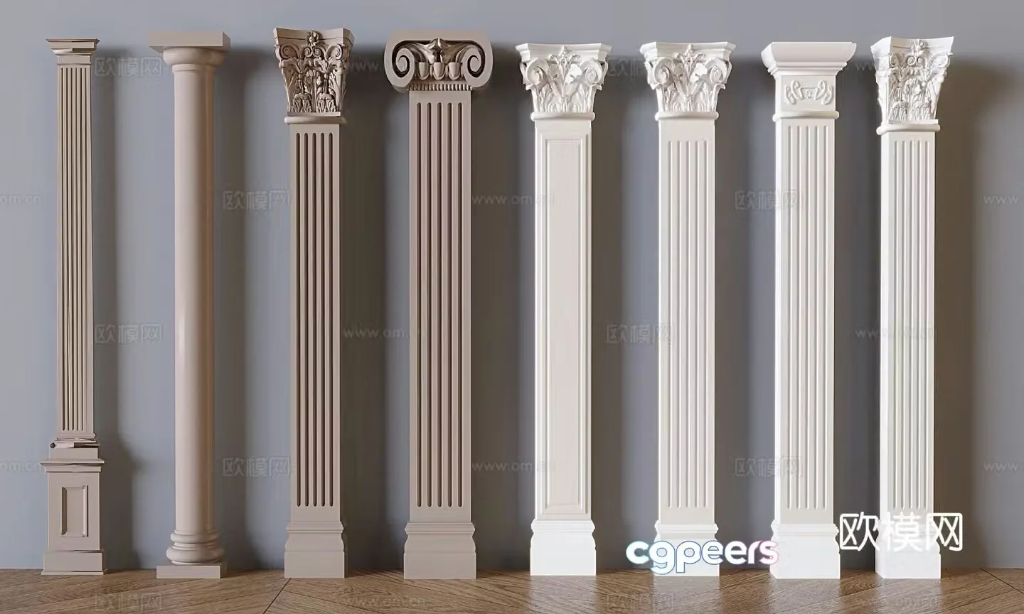 Gypsum Roman column European-style Roman column Square Roman column European decorative lines 3D model