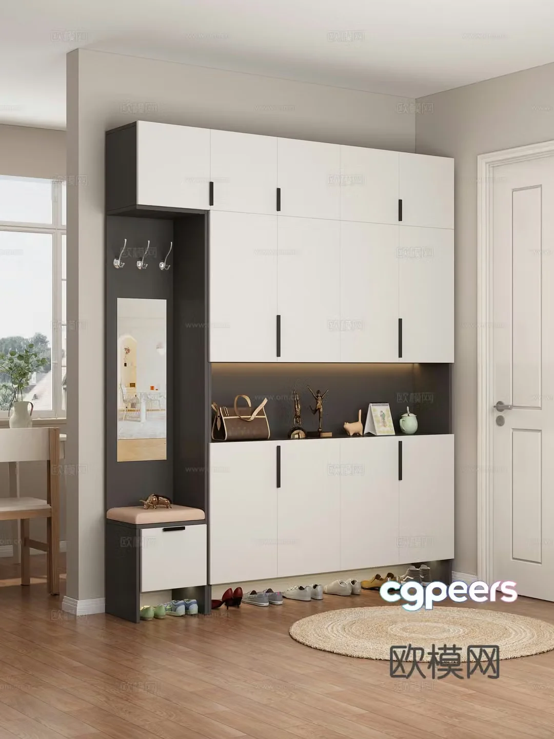 Entrance cabinet entrance door shoe cabinet ornament combination hook shoes carpet 3d model