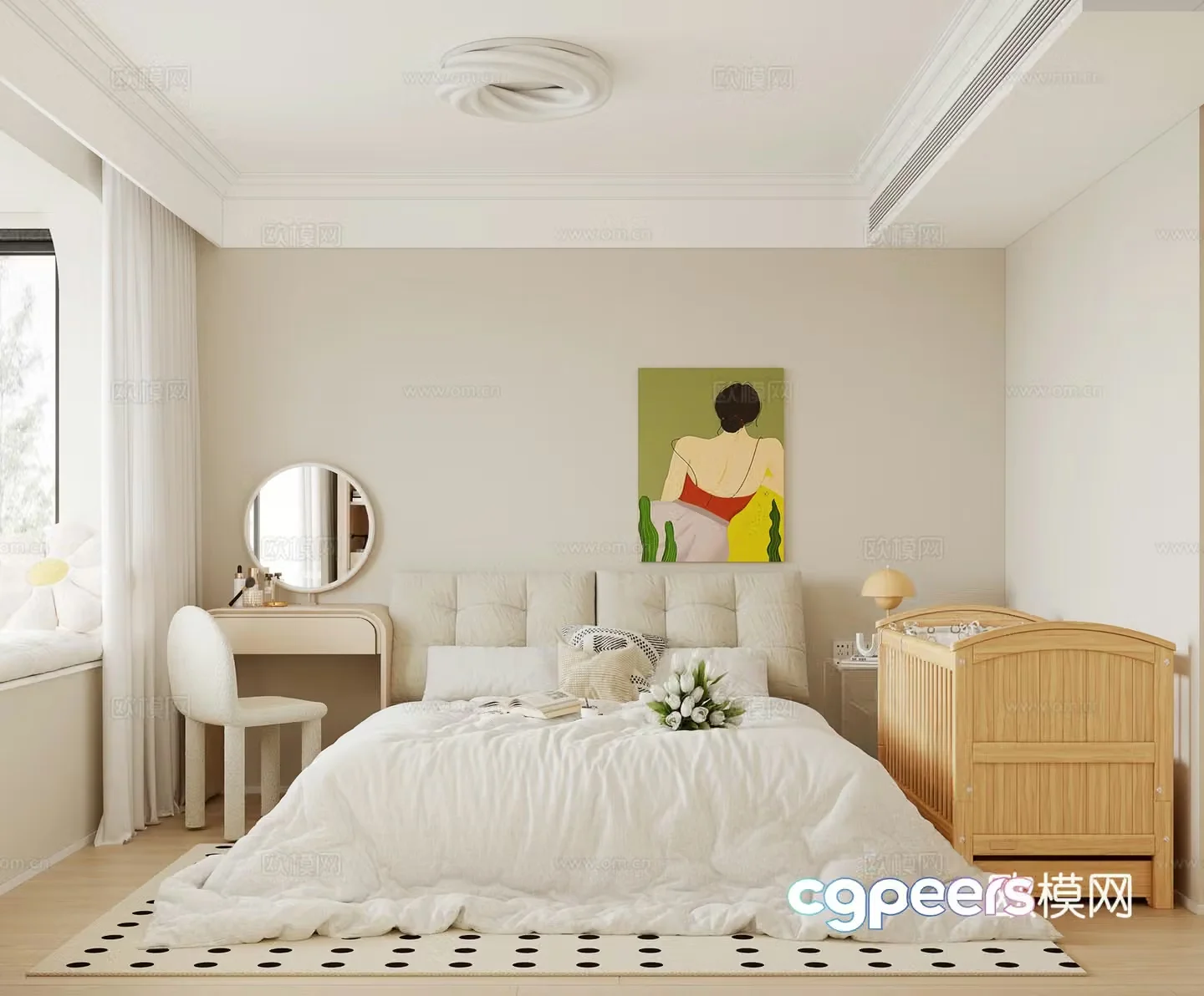 Modern Cream Bedroom 3d Model