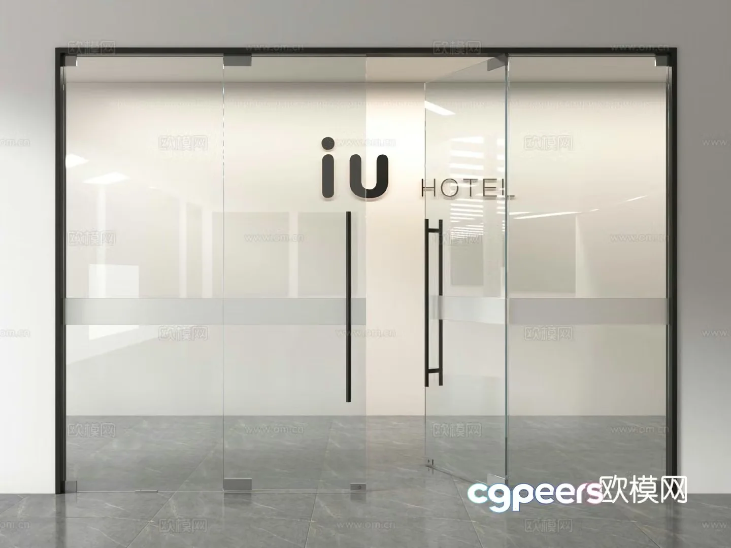 Modern office glass door double-open door glass partition glass door office door 3d model