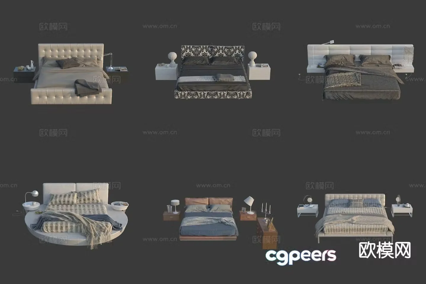 Modern double bed hotel bed round bed 3d model