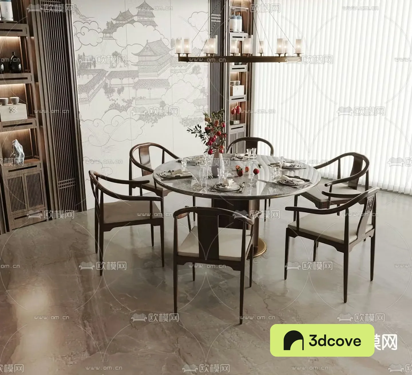 New Chinese style dining table and chairs round dining table